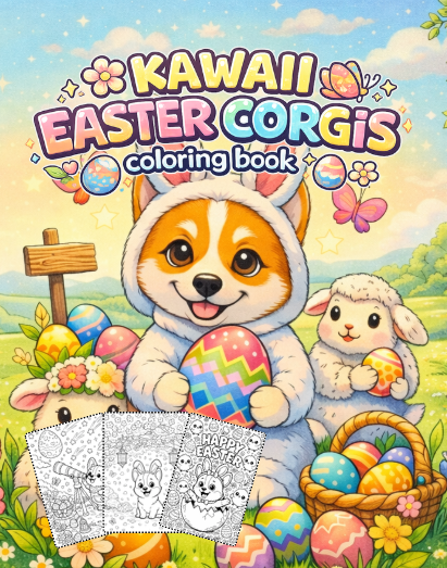 Corgis Easter coloring book for kids ages 6-10